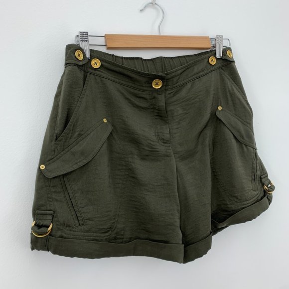 ❗️Armani Exchange Olive Moss Green Satin Silky Cuffed Cargo Shorts Size 6 - Picture 3 of 9